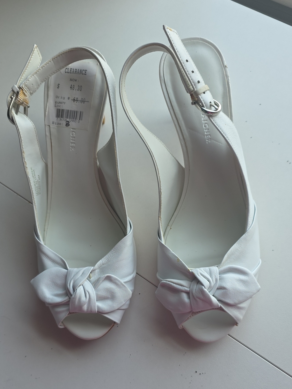 Etienne Aigner White Knotted Peep-Toe Slingback Heels